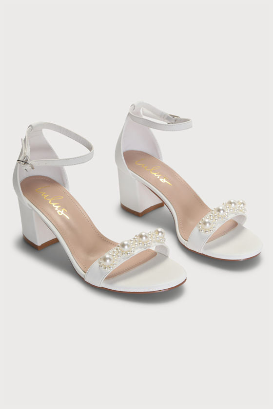Kutest White Pearl Ankle Strap Heels #Color_White