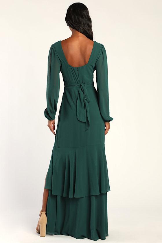 Tier Elegance Black Long Sleeve Tiered Maxi Dress