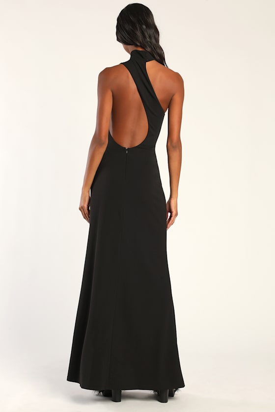 Keep It Interesting Black Asymmetrical Cutout Halter Maxi Dress #Color_Black