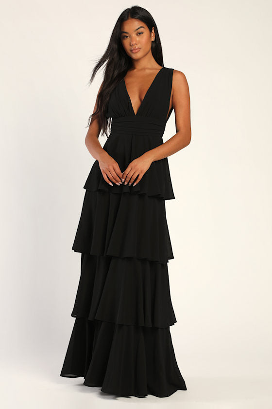 Amazing Evening Hunter Green Tiered Maxi Dress #Color_Black