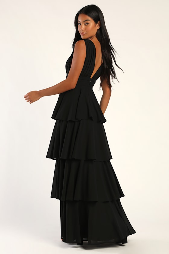 Amazing Evening Black Tiered Maxi Dress #Color_Black