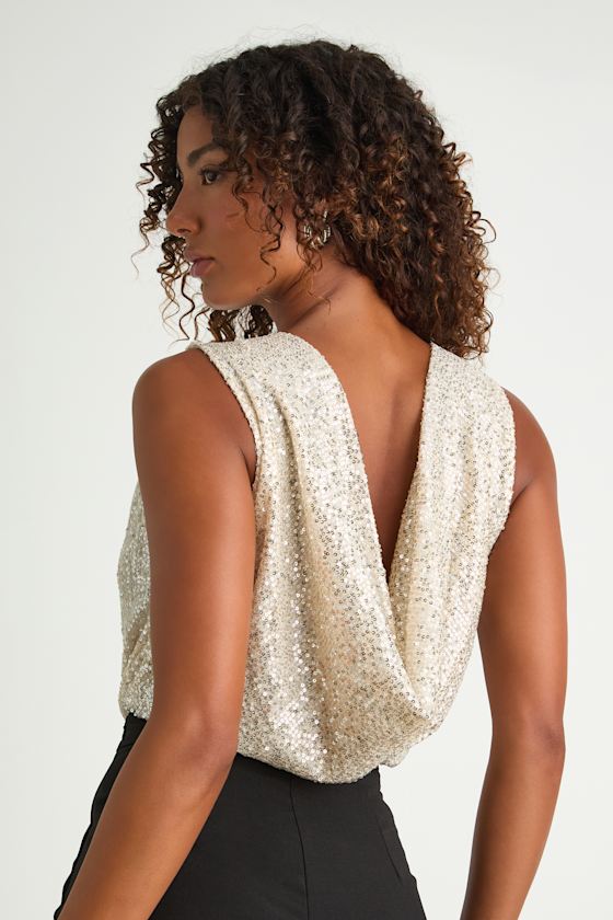 Evening of Wonder Burgundy Sequin Cowl Back Bodysuit