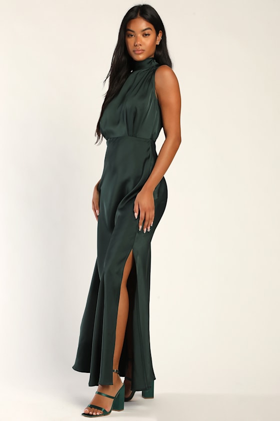 Classic Elegance Wine Satin Maxi Dress