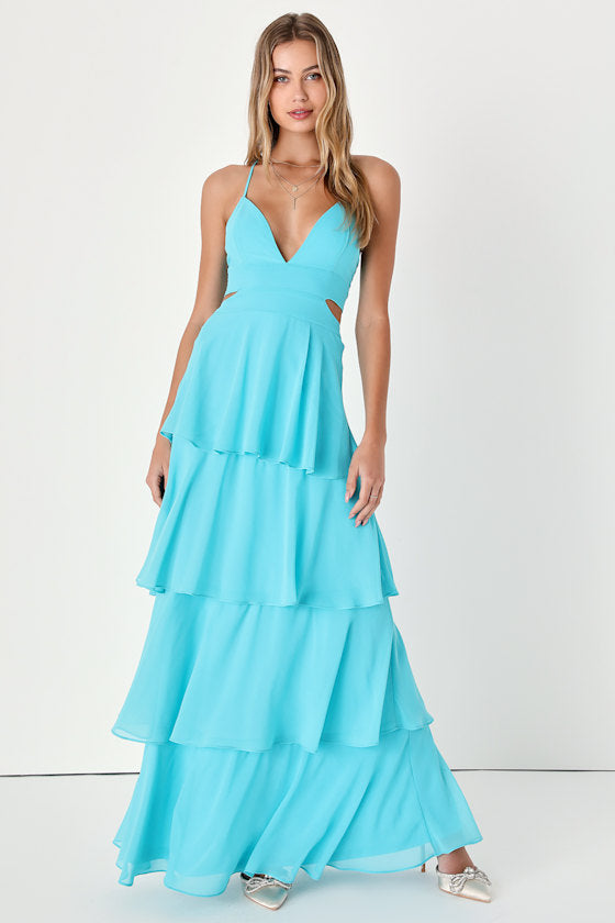 Tier and Now Black Tie-Back Tiered Maxi Dress #Color_Blue