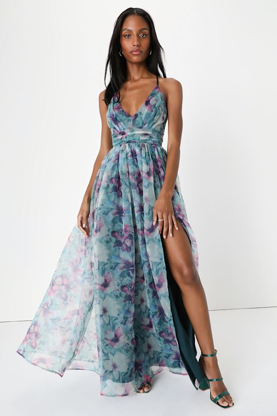 Romance That Wows Blush Floral Print Organza Maxi Dress